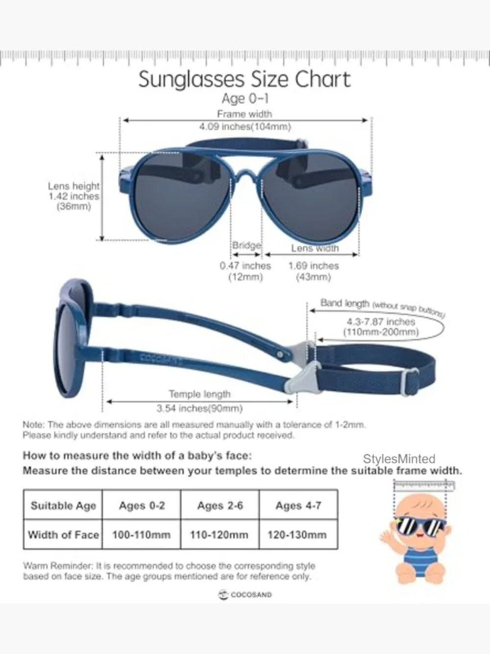 Baby Aviator Polarized Sunglasses with Adjustable Strap 0-18 Months